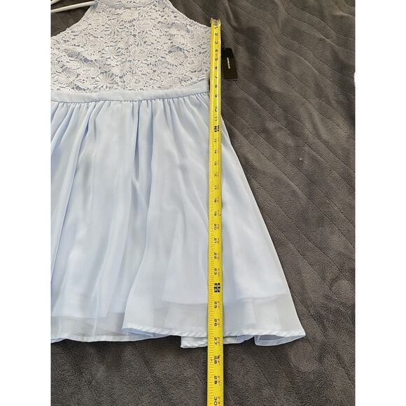 Lulus Sz Small Lover's Game Baby Blue Lace Chiffon Halter Skater Dress - Picture 15 of 16